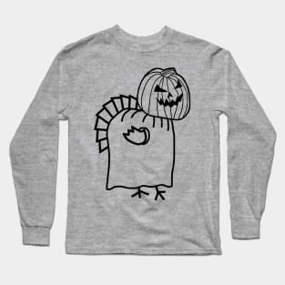 Thanksgiving Turkey Wearing Halloween Costume Line Drawing Long Sleeve T-Shirt